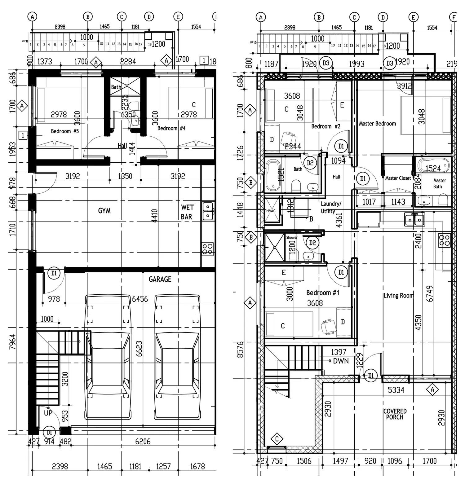 Floor plans: ground floor with double garage, gym, wet bar and two bedrooms; first floor with master suite, two further bedrooms, living room and kitchen